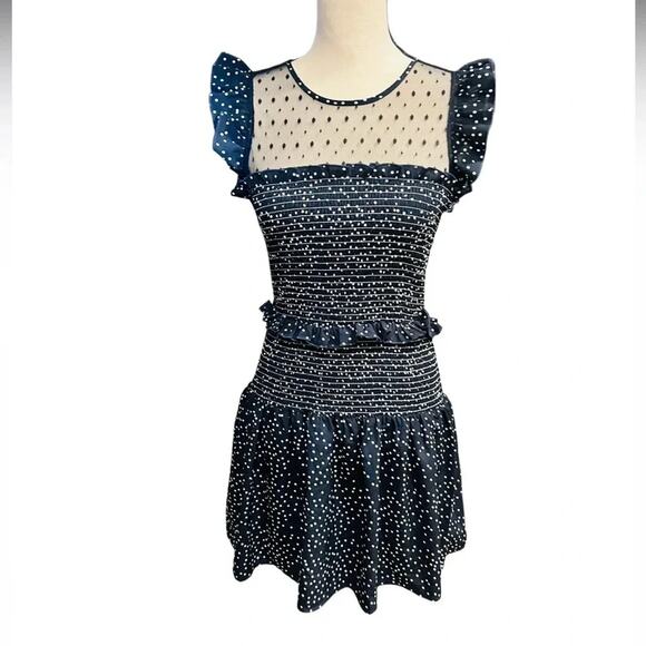 Aqua Tiered Polka Dot Mini Dress Navy/White Size M NWT - Picture 1 of 7